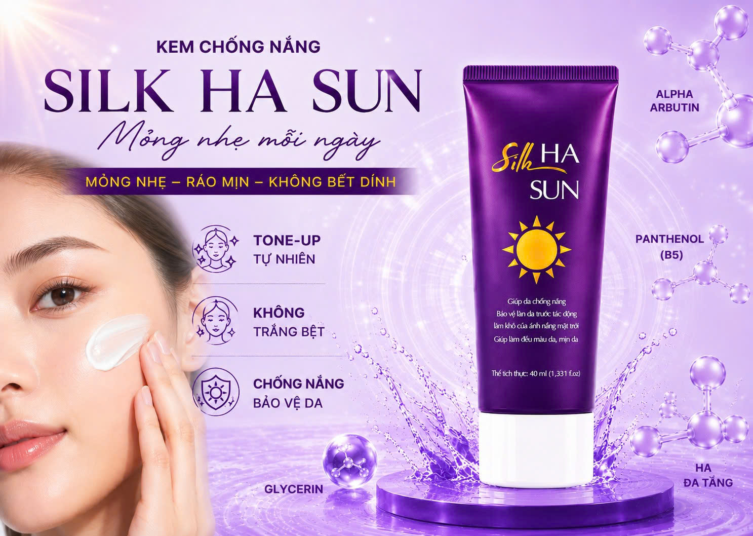 Silk HA Sun – Chống nắng, dưỡng ẩm và nâng tone trong một bước